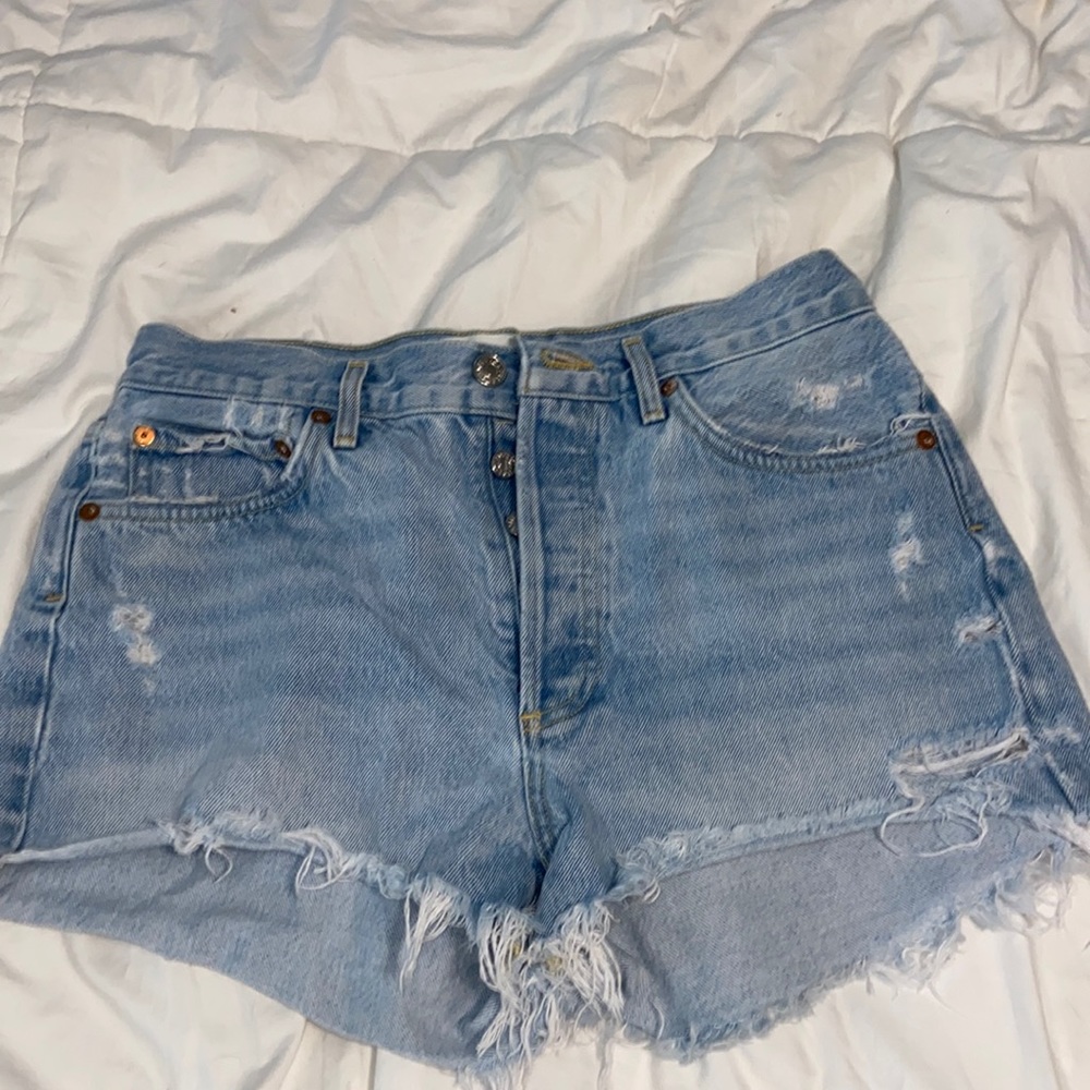 Agolde size 27 Parker light wash distressed jean shorts